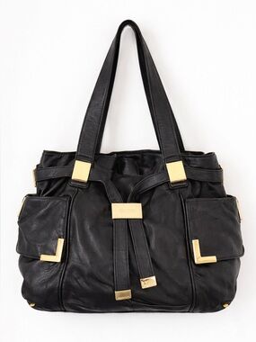 Michael Kors Black Soft Leather Slouchy Shoulder Tote Gold Hardware